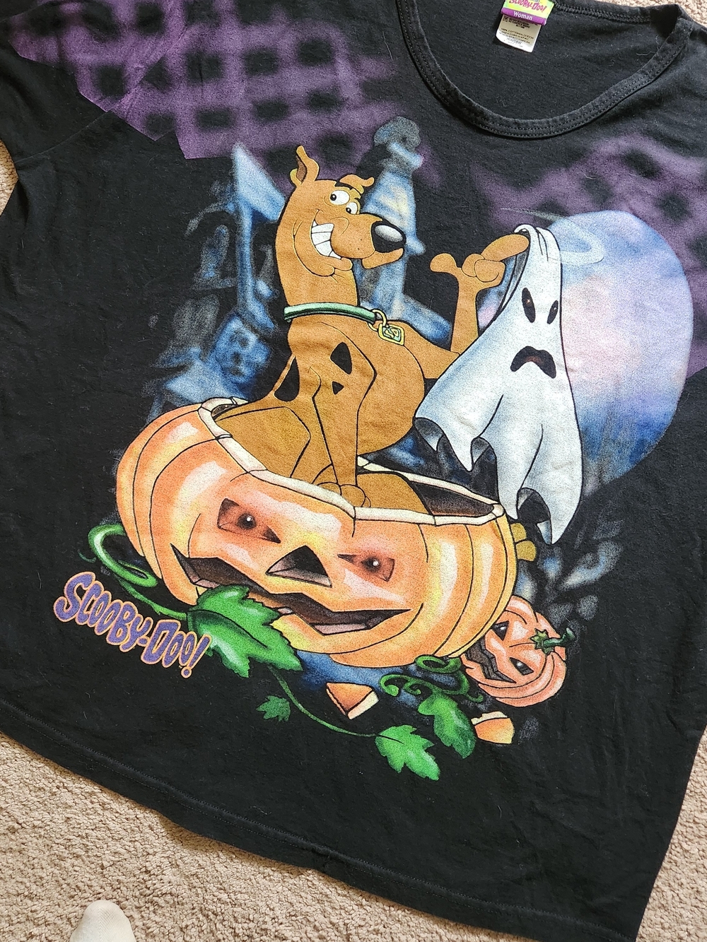 1999 Vtg Scooby Doo Halloween Pumpkin Ghost Black Grahpic Tee Ladies Size 4X